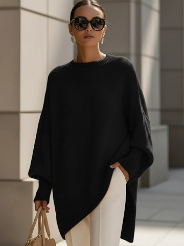 Asymmetric Hem Poncho Sweater
