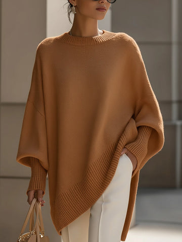 Asymmetric Hem Poncho Sweater