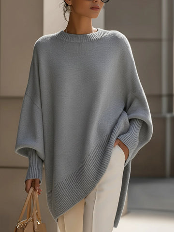 Asymmetric Hem Poncho Sweater