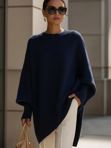 Asymmetric Hem Poncho Sweater