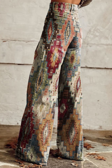Aztec Print Wide-Leg Pants