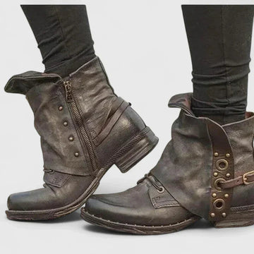 Fold-Over Buckle Strap Ankle Boots