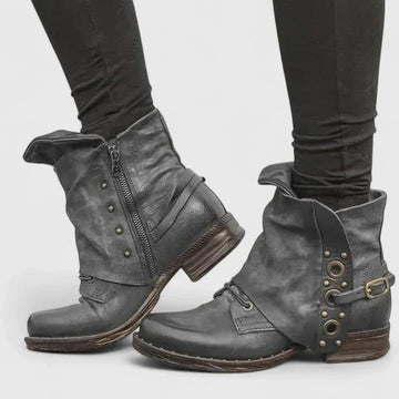 Fold-Over Buckle Strap Ankle Boots
