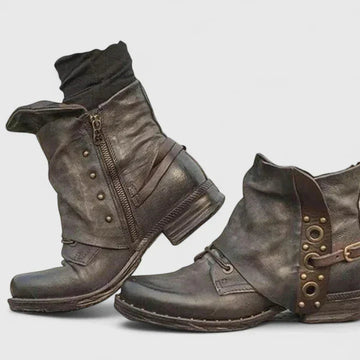 Fold-Over Buckle Strap Ankle Boots