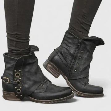 Fold-Over Buckle Strap Ankle Boots