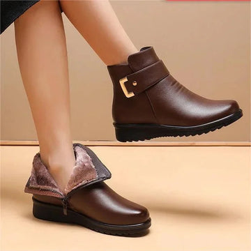 Plush Lined Buckle Ankle Boots