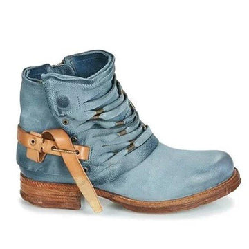 Wrapped Strip Buckle Ankle Boots