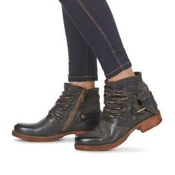 Wrapped Strip Buckle Ankle Boots