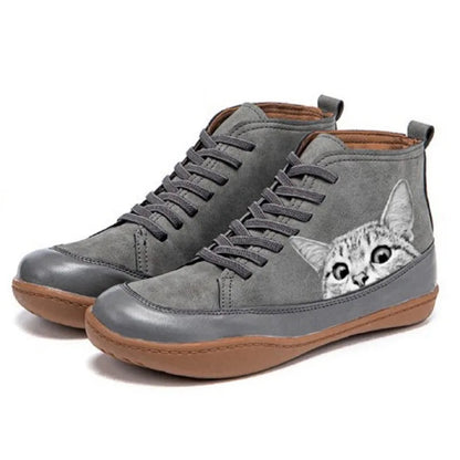 Cat Print Ankle Boots in Gray | Valenira