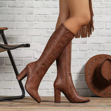 Chunky Heel Knee Boots