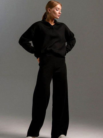 Collared Wide Leg Two Piece Lounge Set