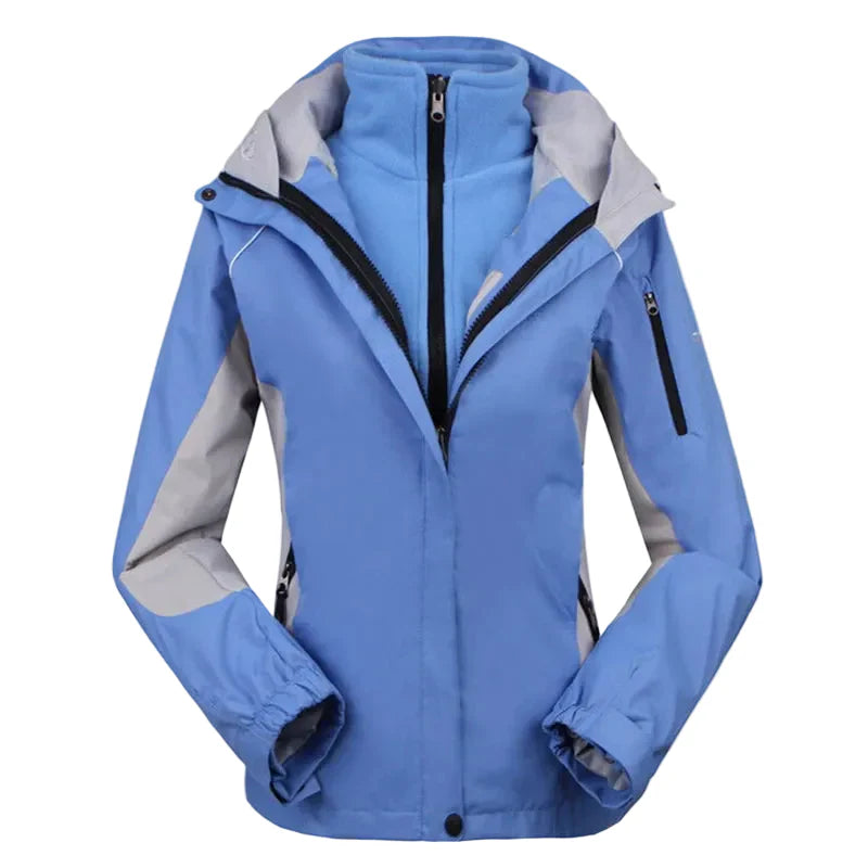 Sky blue colorblock hooded outdoor jacket, front