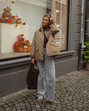 Corduroy Collar Quilted Jacket