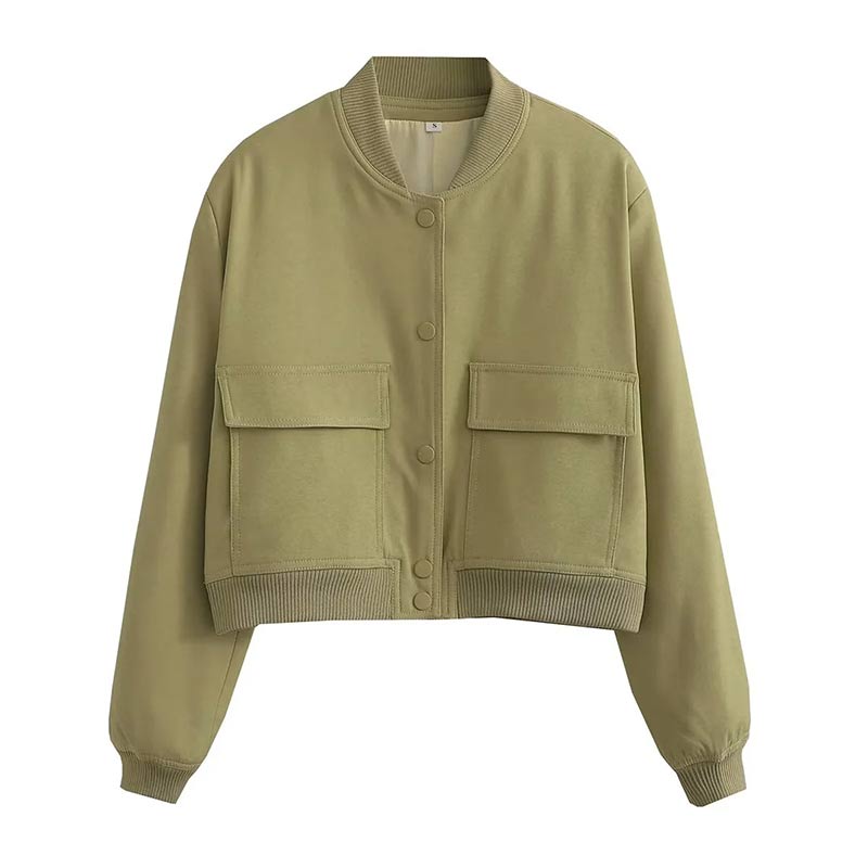 Olive cropped baseball collar jacket, product