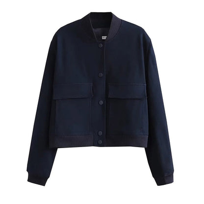 Navy cropped baseball collar jacket, product