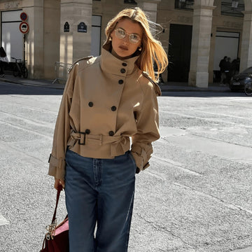 Cropped Funnel Neck Trench Jacket