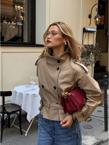 Cropped Funnel Neck Trench Jacket