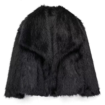 Black cropped faux fur jacket, product view