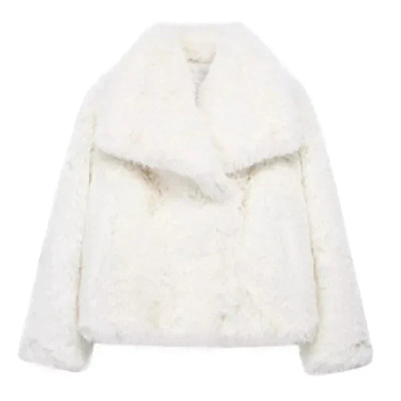 White cropped faux fur jacket, product view