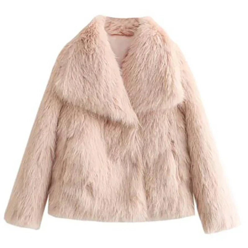 Pale pink cropped faux fur jacket, product view