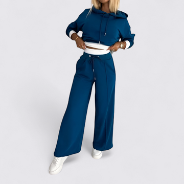 Cropped Hoodie and Wide Leg Pants Set