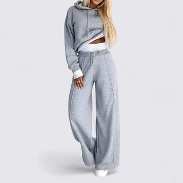 Cropped Hoodie and Wide Leg Pants Set