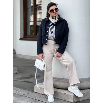 Cropped Shirt Collar Jacket
