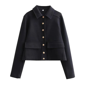 Cropped Shirt Collar Jacket