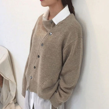 Diagonal Button Knit Cardigan