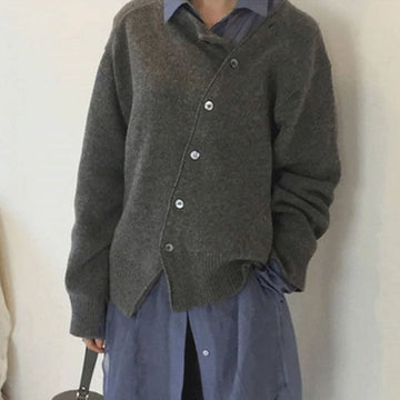 Diagonal Button Knit Cardigan