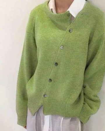 Diagonal Button Knit Cardigan
