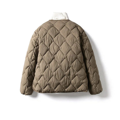 Taupe diamond quilted jacket, back view