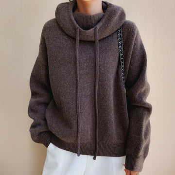 Drawstring Cowl Knit Sweater