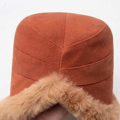Close up of the rust bucket hat crown and seams