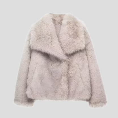 Wide-Collar Faux Fur Jacket in Red | Valenira