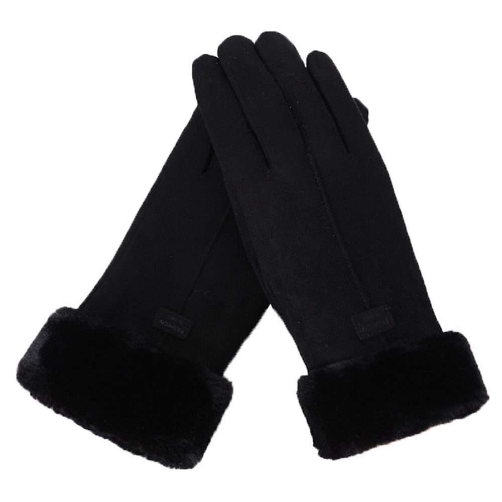 Black fleece lined gloves with a plush cuff