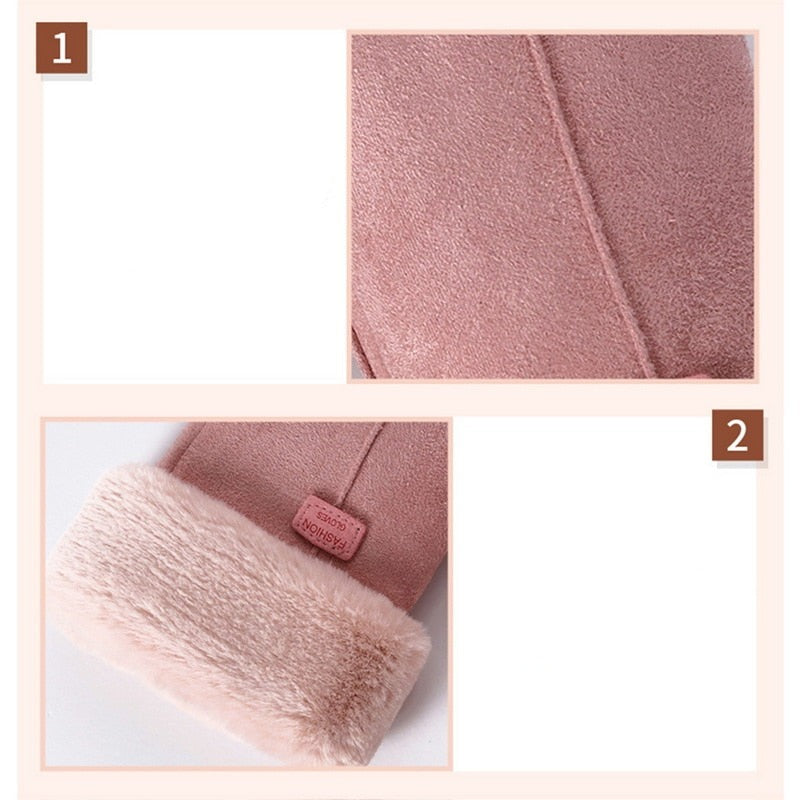 Close up of the faux suede surface and plush cuff