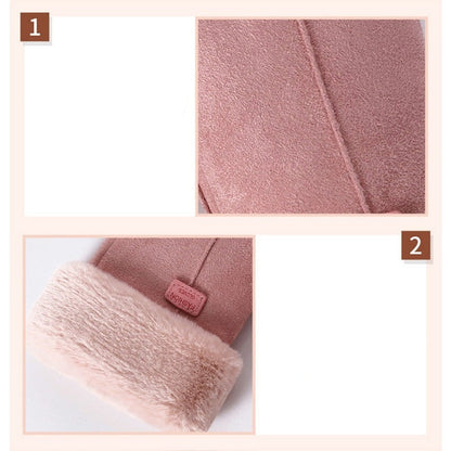 Close up of the faux suede surface and plush cuff