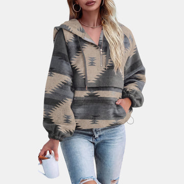 Geometric Print Zip Hoodie