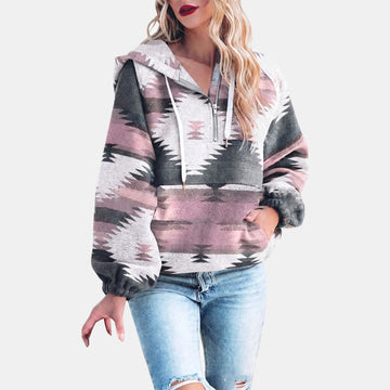 Geometric Print Zip Hoodie
