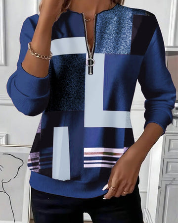 Geometric Zip Neck Sweater