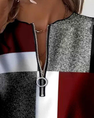 Geometric Zip Neck Sweater