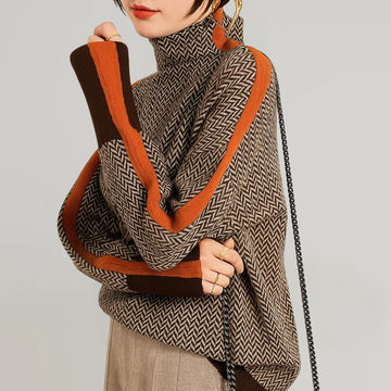 Herringbone Funnel Neck Sweater