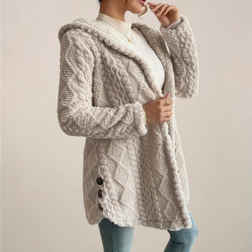 Plush Cable Knit Hooded Cardigan