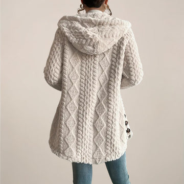 Plush Cable Knit Hooded Cardigan