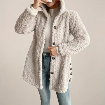 Plush Cable Knit Hooded Cardigan