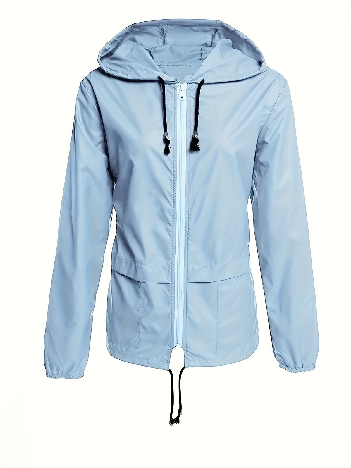 Light blue hooded drawcord windbreaker, product view