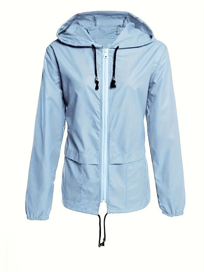 Light blue hooded drawcord windbreaker, product view