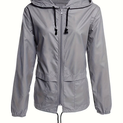 Gray windbreaker with a drawstring hood, product view