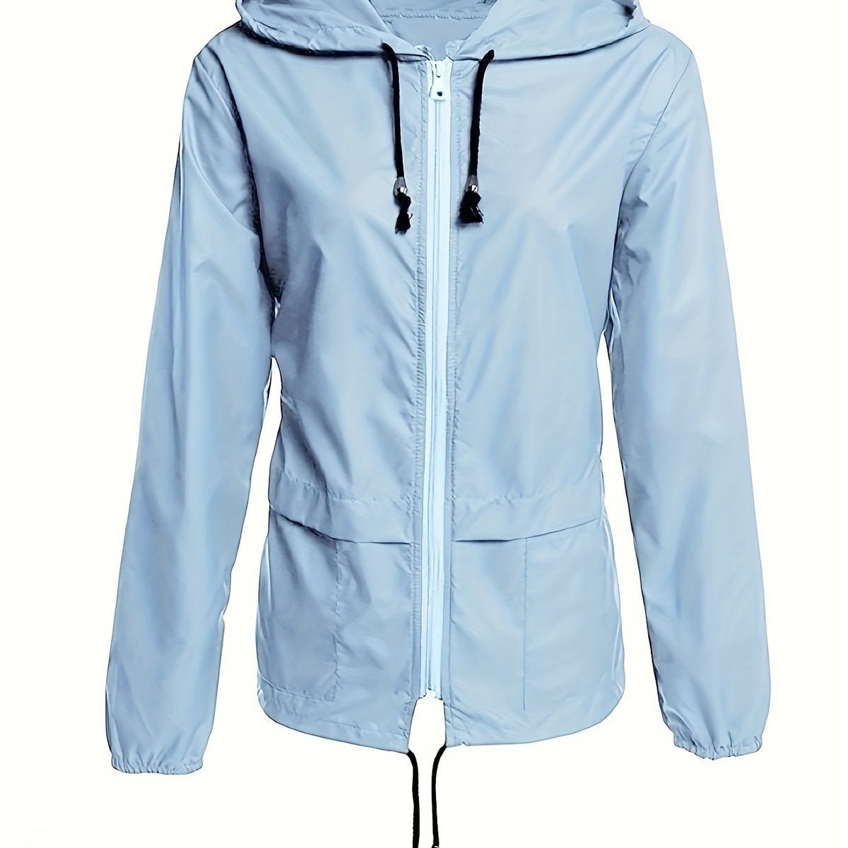 Light blue windbreaker with a white zip, product view